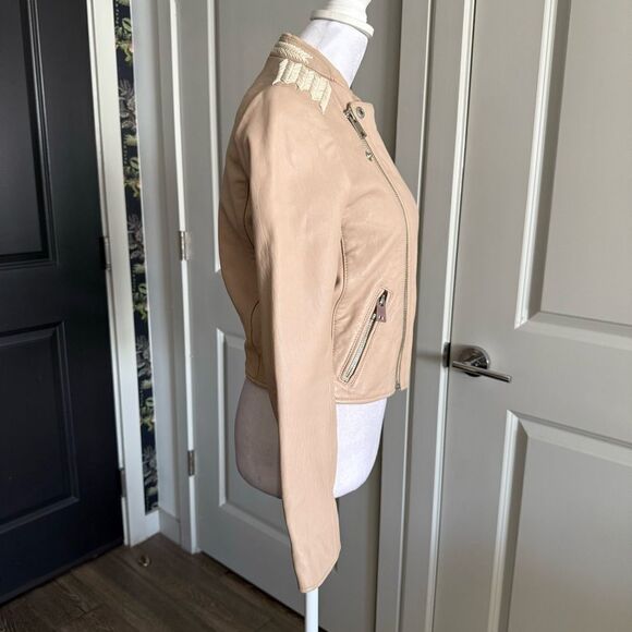 Maje Vicky Cotton-Trimmed Leather Biker Jacket Size 38 US M - Picture 3 of 12